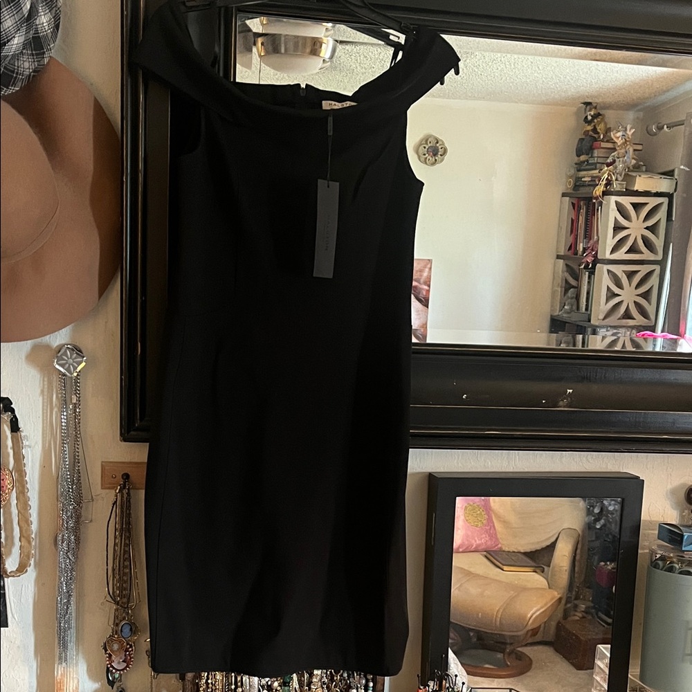 NWT Halston Heritage Black Off the Shoulder Dress